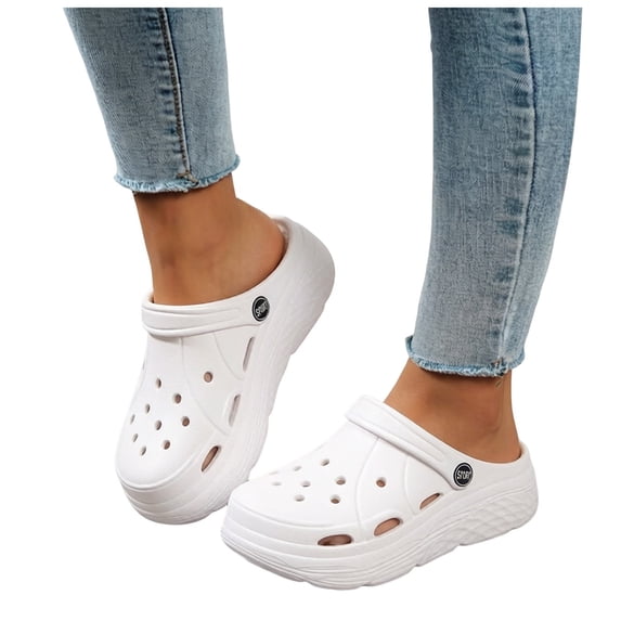Rokment Platform Chunky Clogs Garden Shoes for Women with Back Straps Beach Summer Casual Wide Width Closed Toe Arch Support Non Slip Gardening Work Barefoot Water Sandals White Size 7.5