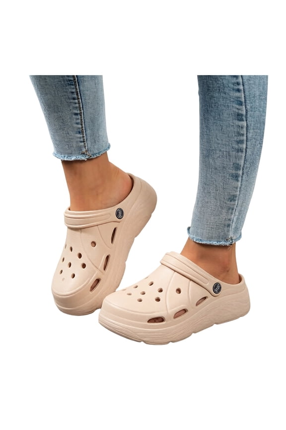 Platform Chunky Clogs Garden Shoes for Women with Back Straps Beach Summer Casual Wide Width Closed Toe Arch Support Non Slip Gardening Work Barefoot Water Sandals Khaki Size 6.5
