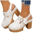 thumbnail image 1 of Rokment Platform Chunky High Heels Clogs Slingback Dress Sandals for Women Ladies 2026 Spring Summer Fashion Leather Buckles Closed Toe Chunky Block Heeled Pumps Casual Shoes White Size 9, 1 of 7