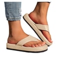 thumbnail image 1 of Rokment Platform Flip Flops Dress Sandals for Women 2026 Fashion Casual Leather Thick Sole Cushioned Slip on Thongs Beach Summer Comfort Walking Flat Slippers Beige Size 6, 1 of 8
