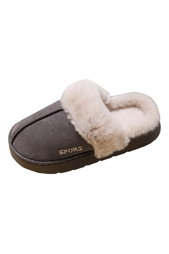 Platform Fuzzy Slippers for Women Indoor and Outdoor Fashion Casual Plush Lined Warm Winter Suede Mules Slip on Snow Boots Cozy Memory Foam Slides Booties Grey Size 7