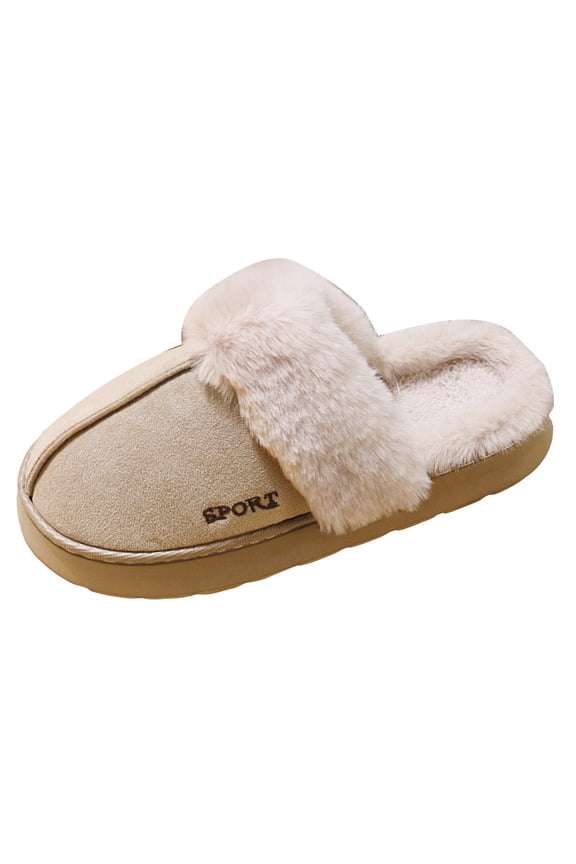 Platform Fuzzy Slippers for Women Indoor and Outdoor Fashion Casual Plush Lined Warm Winter Suede Mules Slip on Snow Boots Cozy Memory Foam Slides Booties Beige Size 7