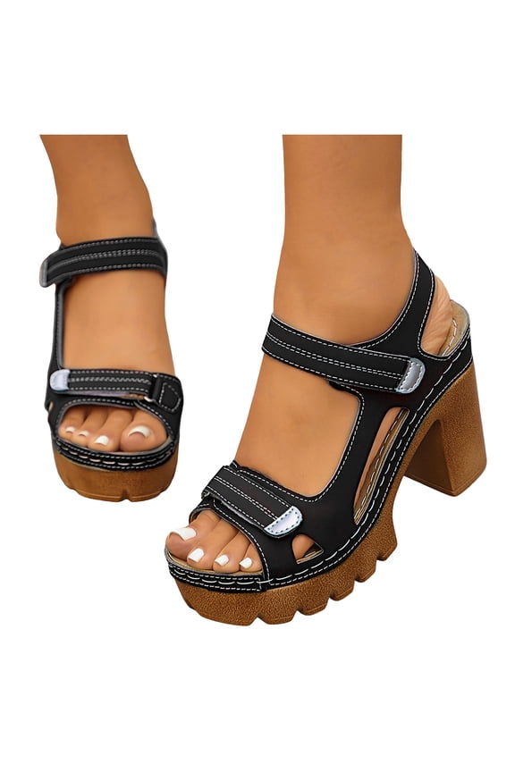 Platform High Heels Walking Work Sandals for Women 2026 Summer Fashion Comfortable Extra Chunky Block Heeled Ankle Strap Casual Dress Sandals Black Size 6.5