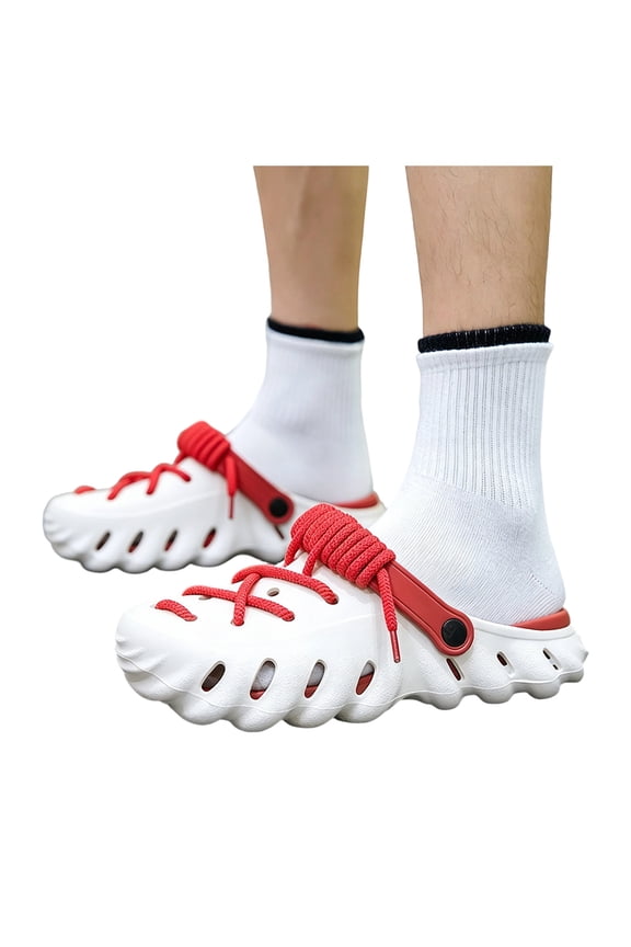 Platform Lace-Up Clogs for Women Men with Adjustable Back Straps Hollow Breathable EVA Garden Shoes Arch Support Slip on Slide Sandals Non-Slip Walking Summer Slippers Watermelon Red Size 10