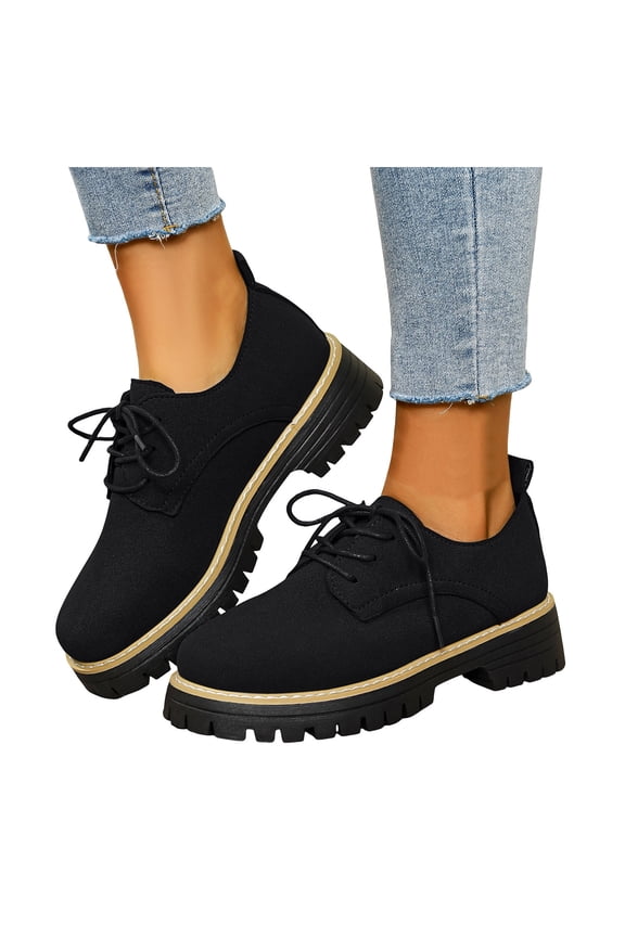 Platform Mary Jane Ankle Boots for Women Fall Winter Fashion Casual Suede Lace up Chunky Mid Heel Lug Sole Oxfords Penny Loafers Combat Booties Black Size 6