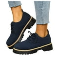 thumbnail image 1 of Rokment Platform Mary Jane Ankle Boots for Women Fall Winter Fashion Casual Suede Lace up Chunky Mid Heel Lug Sole Oxfords Penny Loafers Combat Booties Blue Size 8.5, 1 of 5