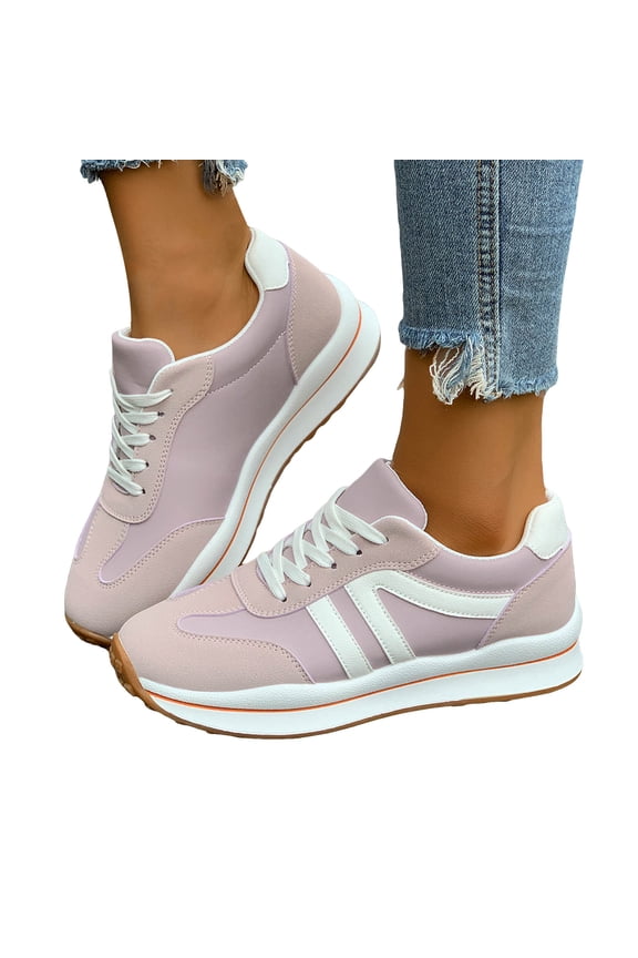 Platform Running Shoes Fashion Sneakers for Women Comfortable Trendy Casual Color Block Suede Leather Chunky Non Slip Walking Tennis Skate Shoes Purple Size 8