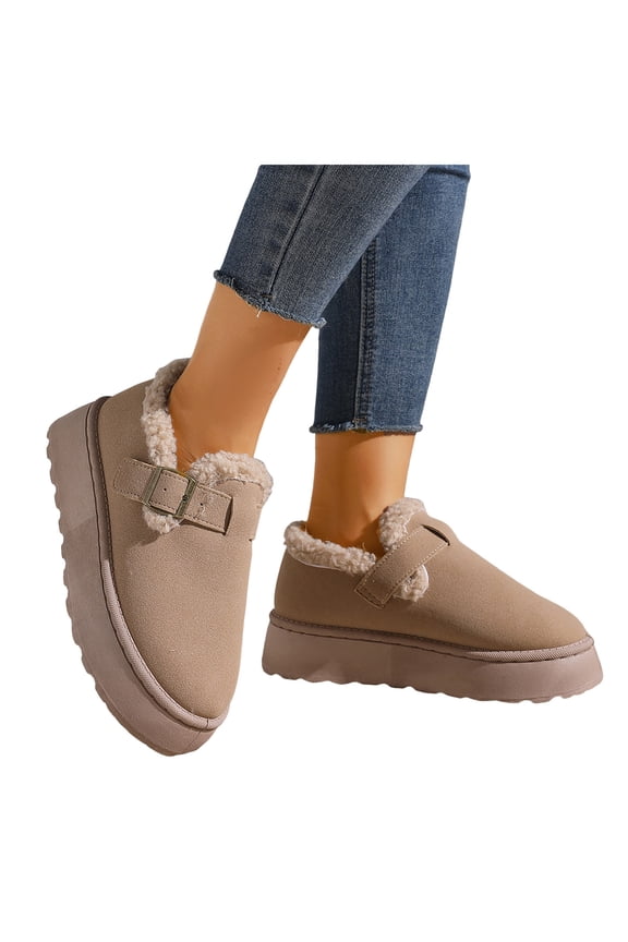 Platform Slip on Snow Ankle Boots for Women with Fleece Lined 2025 Fashion Casual Winter Thermal Potato Clogs Booties Khaki Size 6