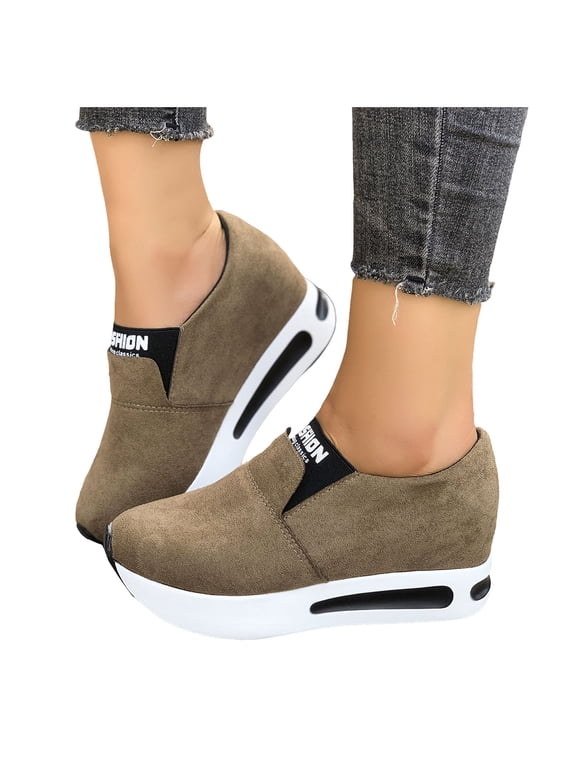 Platform Walking Shoes for Women 2026 Spring Fall Fashion Casual Suede Chunky Footbed Mid Heels Slip on Nursing Non-Slip Work Loafers Orthopedic Driving Sneakers Brown Size 8