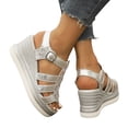 thumbnail image 1 of Rokment Platform Wedge Gladiator Sandals for Women 2026 Classic Vintage Casual Metallic Leather Open Toe Ankle Strap Chunky High Heels Fisherman Dressy Summer Shoes Roman Beach Silver Size 9, 1 of 8