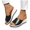 thumbnail image 1 of Rokment Platform Wedge Heeled Dress Slides Sandals for Women 2026 Summer Fashion Casual Color Block Comfortable Walking Slip on Chunky High Heels Beach Slippers Black Size 6.5, 1 of 6
