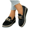 thumbnail image 1 of Rokment Platform Wedge Oxfords Slip on Penny Loafers Walking Shoes for Women with Memory Foam Stylish Casual Metal Chain Chunky High Heel Business Work Dress Shoes Black Size 6.5, 1 of 6