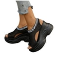 thumbnail image 1 of Rokment Platform Wedge Walking Sandals for Women Comfortable Breathable Athletic Mesh Knit Stretchy Chunky High Heels Slip on Fashion Sneakers Casual Open Toe Heeled Summer Shoes Black Size 6.5, 1 of 6