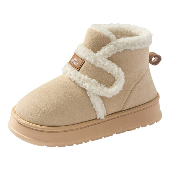 Rokment Platform Winter Snow Boots for Women Indoor and Outdoor with Fleece Lined Warm Cold Weather Memory Foam House Booties Slippers Beige Size 6