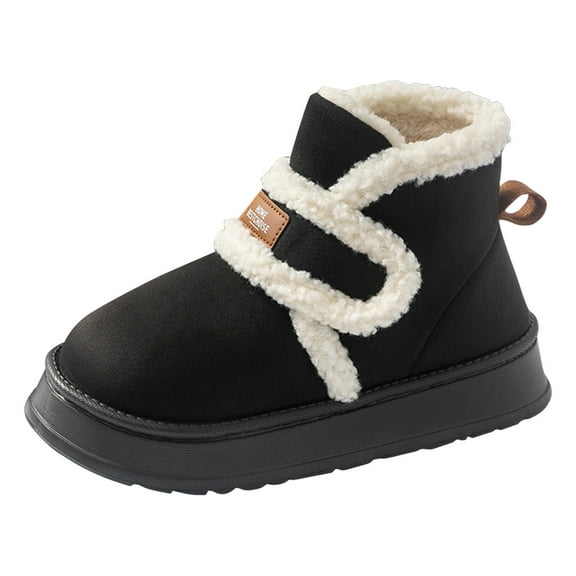 Rokment Platform Winter Snow Boots for Women Indoor and Outdoor with Fleece Lined Warm Cold Weather Memory Foam House Booties Slippers Black Size 6