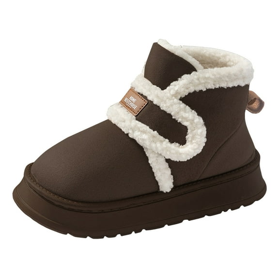 Rokment Platform Winter Snow Boots for Women Indoor and Outdoor with Fleece Lined Warm Cold Weather Memory Foam House Booties Slippers Coffee Size 7