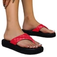 thumbnail image 1 of Rokment Quilted Platform Flip Flops for Woman 2026 Beach Summer Trendy Casual Leather Chunky Flat Dress Slip on Comfortable Walking Backless Sandals Red Size 6, 1 of 7