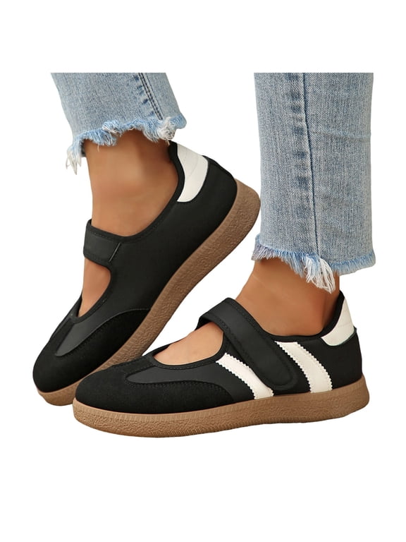 Retro Color Block Mary Jane Ballet Flat Fashion Sneakers for Women 2026 Patchwork Casual Round Toe Platform Low Top Walking Shoes Spring Fall