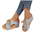 thumbnail image 1 of Rokment Retro Denim Platform Wedge Mules Dress Slides Sandals for Women Vintage Casual Canvas Lace up Chunky High Heels Walking Slip on Beach Summer Shoes Blue Size 9, 1 of 7