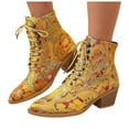 thumbnail image 1 of Rokment Retro Embroidered Dress Combat Boots for Women 2025 Fall Winter Vintage Pointed Toe Chunky Stackable Mid Heel Short Ankle Booties Gold Size 8.5, 1 of 7