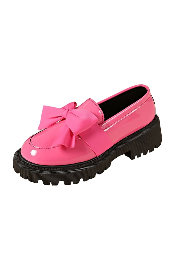 Ribbon Bow Platform Slip on Loafers For Women Fashion Leather Bowknot Chunky Log Sole Mary Jane Flat Casual Walking Dress Shoes Hot Pink Size 7.5