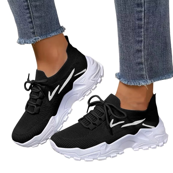 Rokment Running Jogging Shoes for Women 2026 Spring Breathable Height Increasing Memory Foam Platform Slip on Tennis Walking Sneakers Black Size 7.5