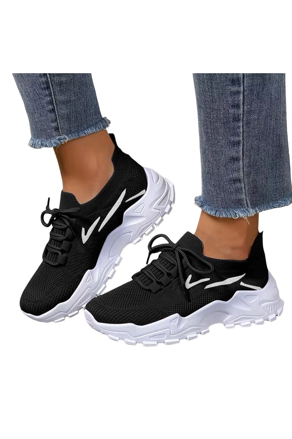 Running Jogging Shoes for Women 2026 Spring Breathable Height Increasing Memory Foam Platform Slip on Tennis Walking Sneakers Black Size 7.5