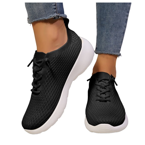 Rokment Running Tennis Walking Shoes for Women Lightweight Breathable Mesh Low Heel Slip on Nursing Work Driving Flat Sneakers 2026 Spring Fall Black Size 8
