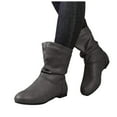 thumbnail image 1 of Rokment Slouchy Wide Mid Calf Boots for Women with Low Heels Vintage Fashion Casual Leather Round Toe Slip on Short Dress Booties Grey Size 9.5, 1 of 7