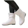 thumbnail image 1 of Rokment Slouchy Wide Mid Calf Boots for Women with Low Heels Vintage Fashion Casual Leather Round Toe Slip on Short Dress Booties White Size 6, 1 of 7