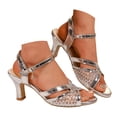 thumbnail image 1 of Rokment Sparkling Rhinestones Metallic Lace Patchwork Dressy Sandals for Women Bride Wedding Elegant Leather Open Toe High Heels Latin Ballet Dance Dress Shoes Summer Silver Size 6, 1 of 6