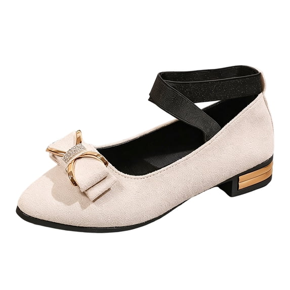 Rokment Sparkly Rhinestones Bow Dress Shoes Women Fall Elegant Casual Suede Pointed Toe Chunky Low Heel Elastic Strappy Ballet Flat for Bride Dressy White Size 8.5