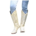 thumbnail image 1 of Rokment Sparkly Wide Calf Cowboy Boots for Women Glitter Sequin Hollow out Leather Pointed Toe Chunky Heel Knee High Western Cowgirl Tall Riding Boots, 1 of 5