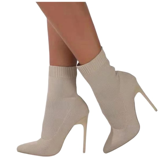 Rokment Stiletto Slip on Socks Mid Calf Dress Boots for Women Ladies Stretchy Knit Fashion Pointed Toe High Heels Dressy Pumps Short Booties Business