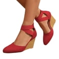 thumbnail image 1 of Rokment Strappy Wedge Heeled Dressy Shoes for Women Ladies 2026 Summer Fall Fashion Casual Pointed Closed Toe Ankle Strap Dress High Heels Sandals Bride Wedding Business Work Red Size 7, 1 of 7