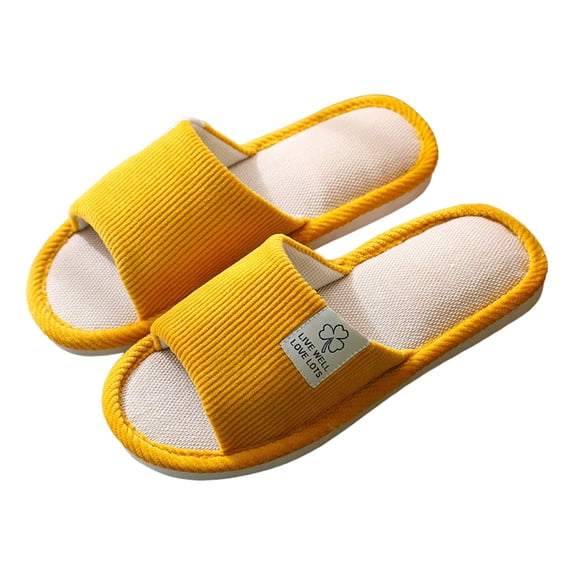 Rokment Summer Linen House Slippers for Women Men Indoor and Outdoor Breathable Washable Cotton Fabric Open Toe Quiet Bedroom Home Shoes Hardwood Floors