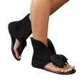 thumbnail image 1 of Rokment Vintage Butterfly Flip Flops Flat Dressy Sandals for Women Black Stylish Casual Bow Suede Cut-Out Low Heel Slip on Thong Beach Summer Comfortable Walking Dress Shoes Black Size 6, 1 of 6