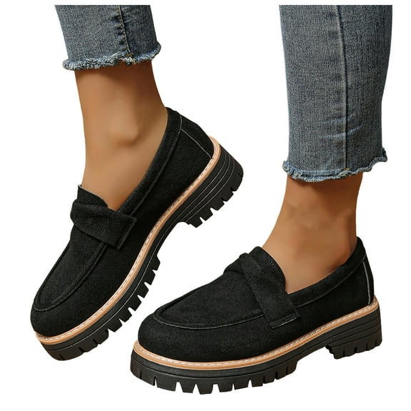 Rokment Vintage Classic Slip on Chunky Loafers for Women 2026 Spring Fall Casual British Retro Platform Oxfords Dress Shoes Black Size 6