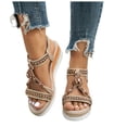 thumbnail image 1 of Rokment Vintage Indian Platform Dress Sandals for Women 2026 Summer Beach Vacation Linen Memory Foam Wedges Boho High Heels Slingback Sandals Beige Size 6.5, 1 of 7