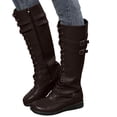 thumbnail image 1 of Rokment Vintage Knee High Combat Boots for Women Casual Buckles Leather Lace up Platform Wedge Mid Heels Mid Calf Motorcycle Riding Tall Booties, 1 of 8