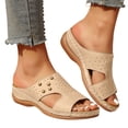 thumbnail image 1 of Rokment Vintage Orthopetic Wedge Slip on Walking Sandals for Women Beach Summer Comfortable Casual Leather Open Toe Arch Support Platform Gladiator Dress Slides Slippers White Size 7.5, 1 of 8