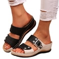 thumbnail image 1 of Rokment Vintage Rhinestones Orthopedic Platform Wedges Slides Sandals for Women Beach Summer Sparkly Buckles Color Block Leather Casual Dress Walking Slip on Slippers Black Size 6, 1 of 6