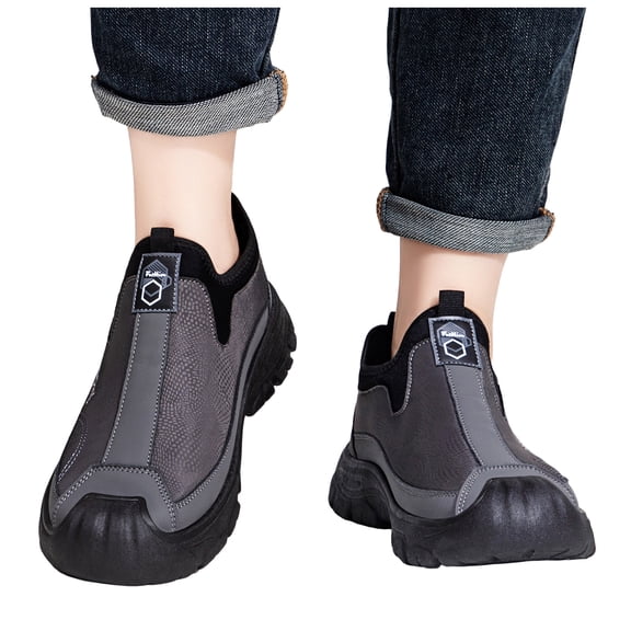 Rokment Walking Driving Hiking Shoes for Men 2026 Spring Fall Comfortable Non Slip Work Slip on Barefoot Loafers Fashion Sneakers with Protective Toe Grey Size 8