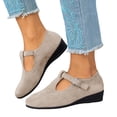thumbnail image 1 of Rokment Wedge Dress Shoes for Women 2026 Spring Summer Fall Vintage Casual Suede Pointed Closed Toe Buckles Mid Heels Mary Jane Dressy Sandals Beige Size 6, 1 of 7