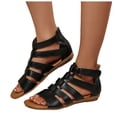thumbnail image 1 of Rokment Wedge Low Heels Gladiator Sandals for Women Beach Roman Casual Leather Hollow out Open Toe Fisherman Flat Dress Summer Shoes Black Size 6, 1 of 7