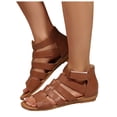 thumbnail image 1 of Rokment Wedge Low Heels Gladiator Sandals for Women Beach Roman Casual Leather Hollow out Open Toe Fisherman Flat Dress Summer Shoes Brown Size 8, 1 of 7