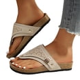 thumbnail image 1 of Rokment Wedges Orthopedic Cork Footbed Thongs Sandals for Women Boho Beach Leather Platform Slides Flip Flops Comfortable Dressy Slip on Slippers Beige Size 6, 1 of 8