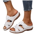thumbnail image 1 of Rokment Wedges Sandals for Women Beach Summer Comfortable Leather Orthopedic Arch Support Walking Slides Plantar Fasciitis Recovery Dress Slip on E Size 6.5, 1 of 7