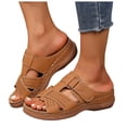 thumbnail image 1 of Rokment Wedges Sandals for Women Beach Summer Comfortable Leather Orthopedic Arch Support Walking Slides Plantar Fasciitis Recovery Dress Slip on A Size 6, 1 of 7