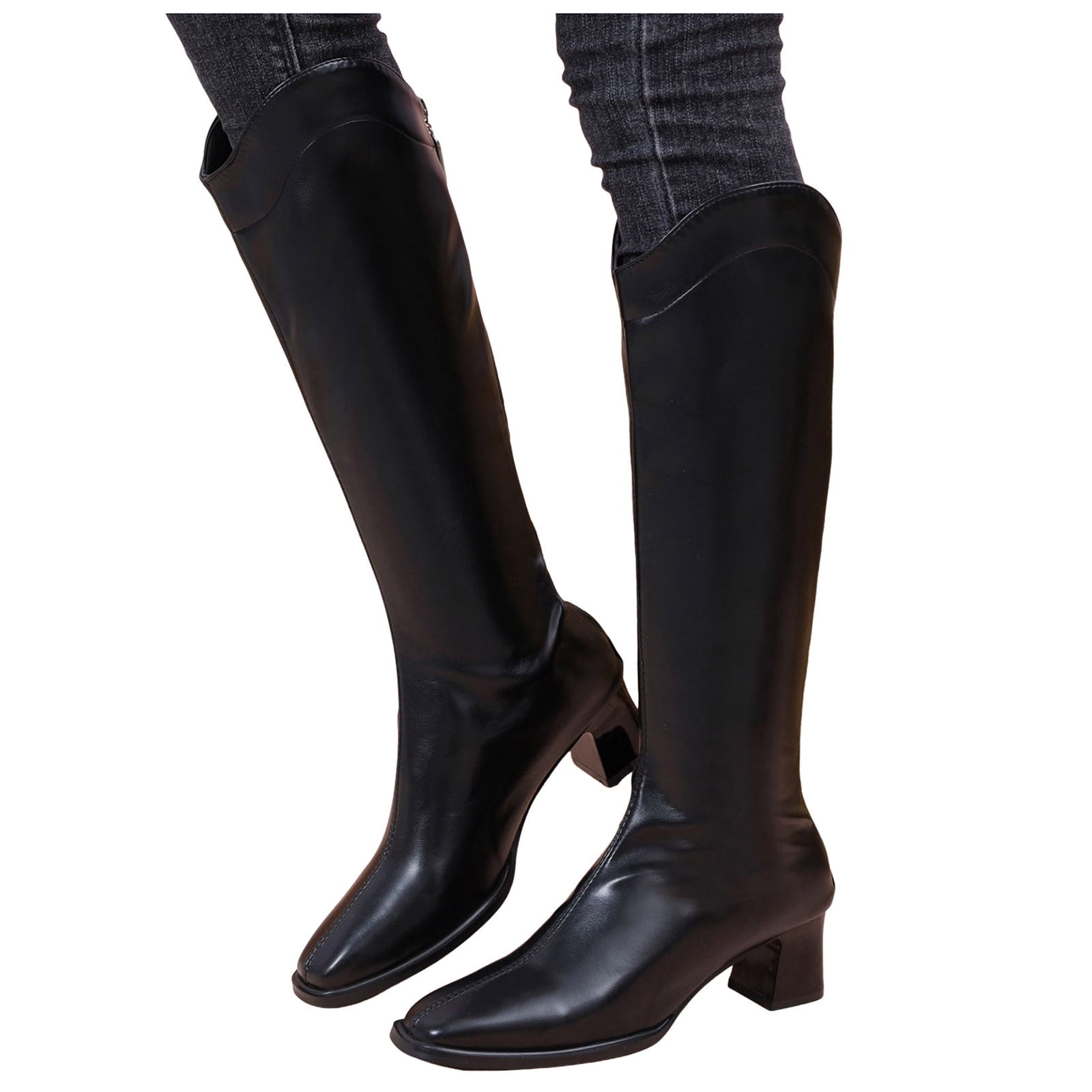 women's tall black dress boots Rokment Wide Calf Knee High for Women with Back Zipper Fashion Casual Leather Square Toe Block Mid Heel Long Boots Winter Spring Color:Snow/Winter/Diamond White A padded insole provides R&M Richards One Shoulder Dress in